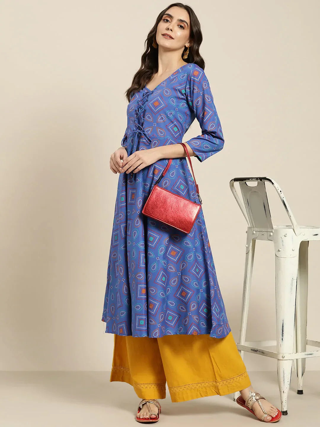 Jompers Women's Blue Bandhani Printed Anarkali Kurta