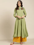 Jompers Women's Green & Red Floral Embroidered Georgette Anarkali Kurta
