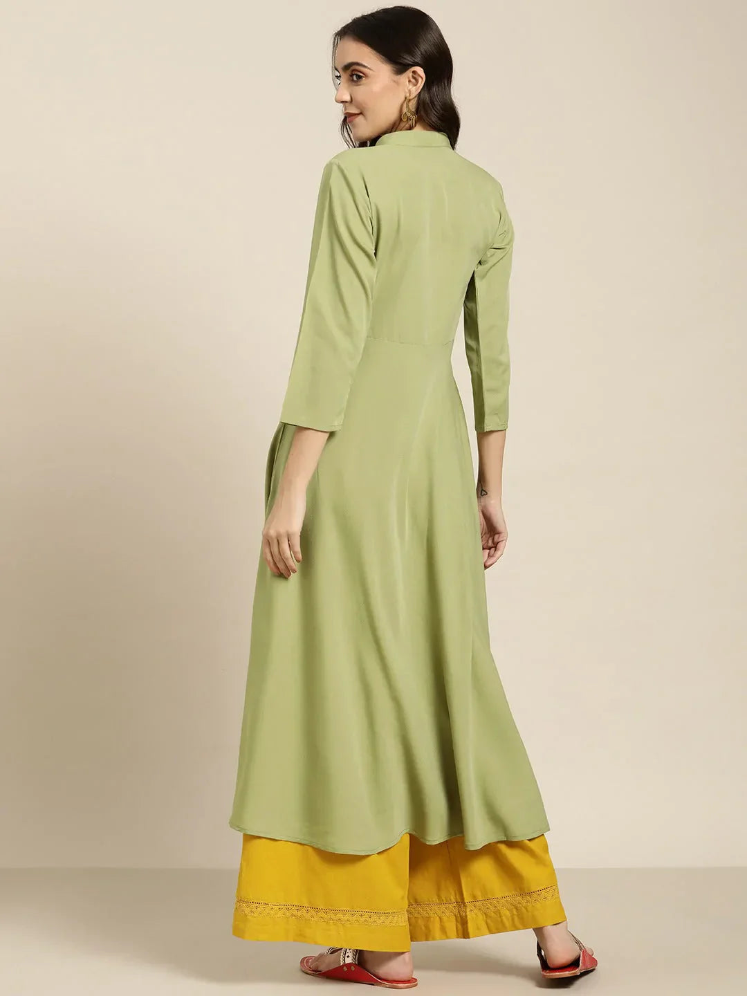 Jompers Women's Green & Red Floral Embroidered Georgette Anarkali Kurta