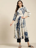 Jompers Women's Navy Blue & Pink Printed Anarkali Kurta