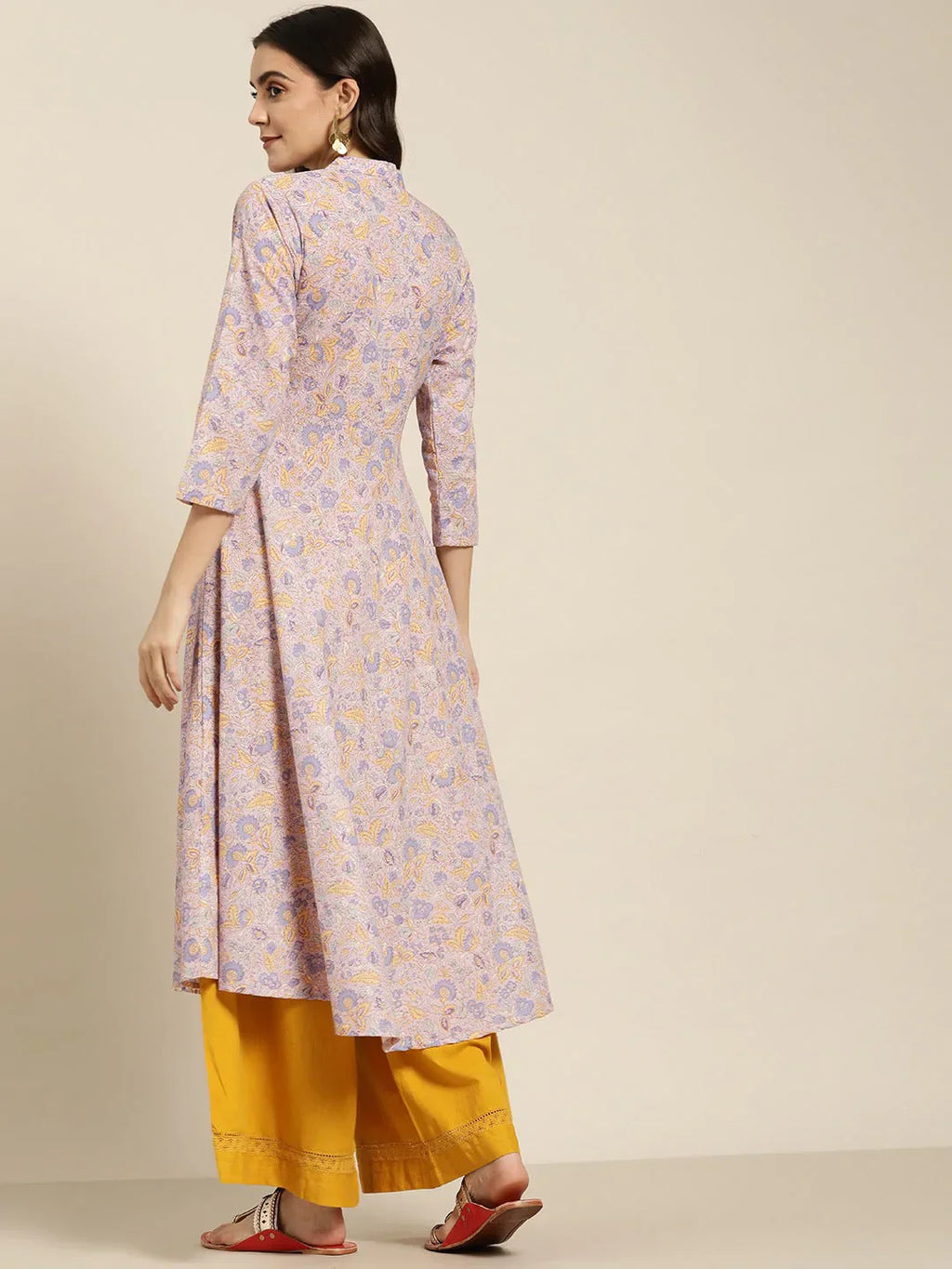 Jompers Women's Purple and yellow Printed Anarkali Kurta