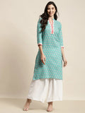 Jompers Women's Ethnic Motifs Thread Work Kurta - Blue
