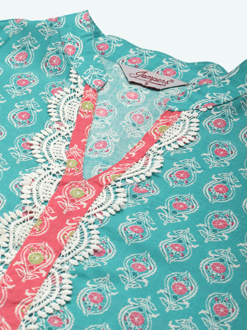 Jompers Women's Ethnic Motifs Thread Work Kurta - Blue