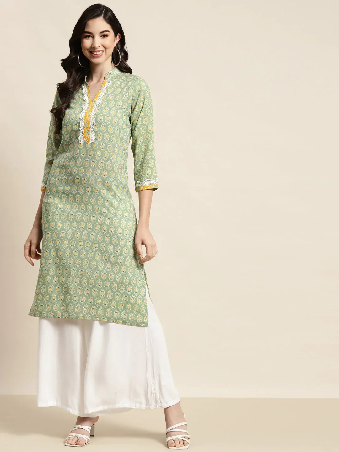 Jompers Women's Ethnic Motifs Thread Work Kurta - Yellow