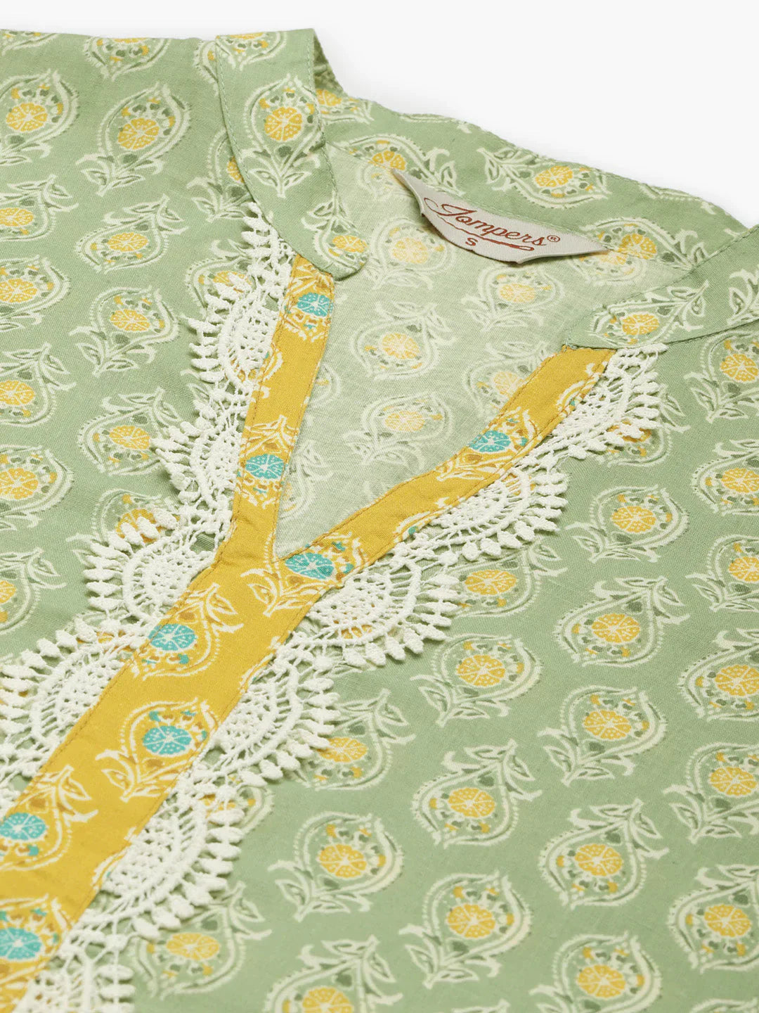 Jompers Women's Ethnic Motifs Thread Work Kurta - Yellow
