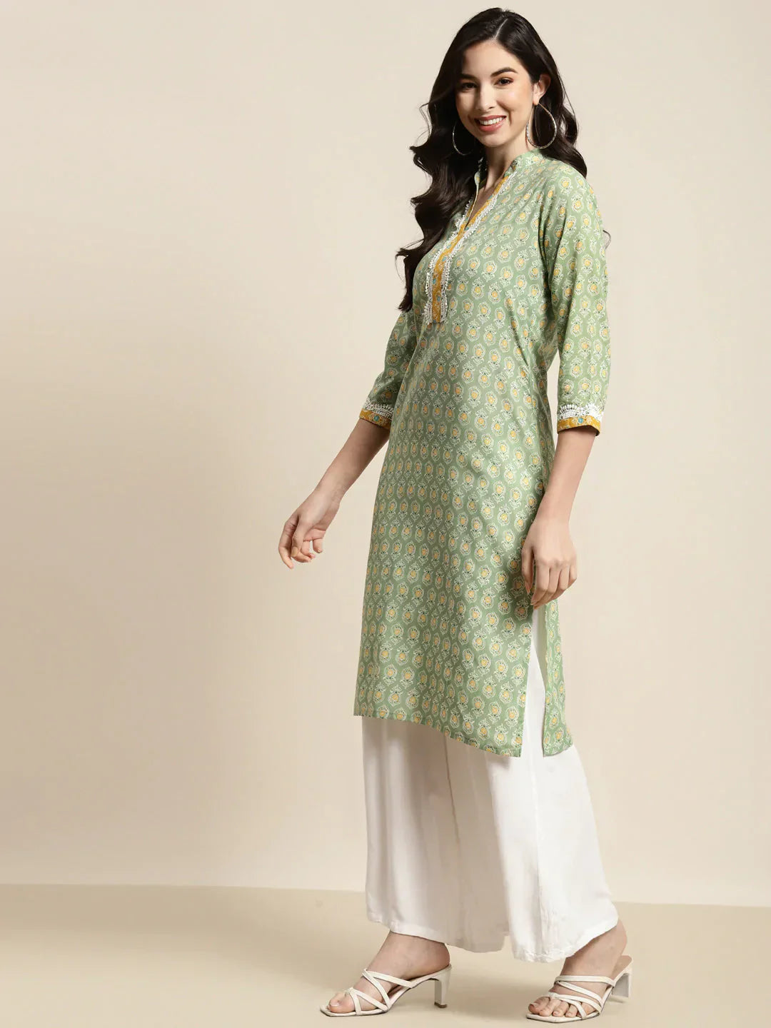 Jompers Women's Ethnic Motifs Thread Work Kurta - Yellow