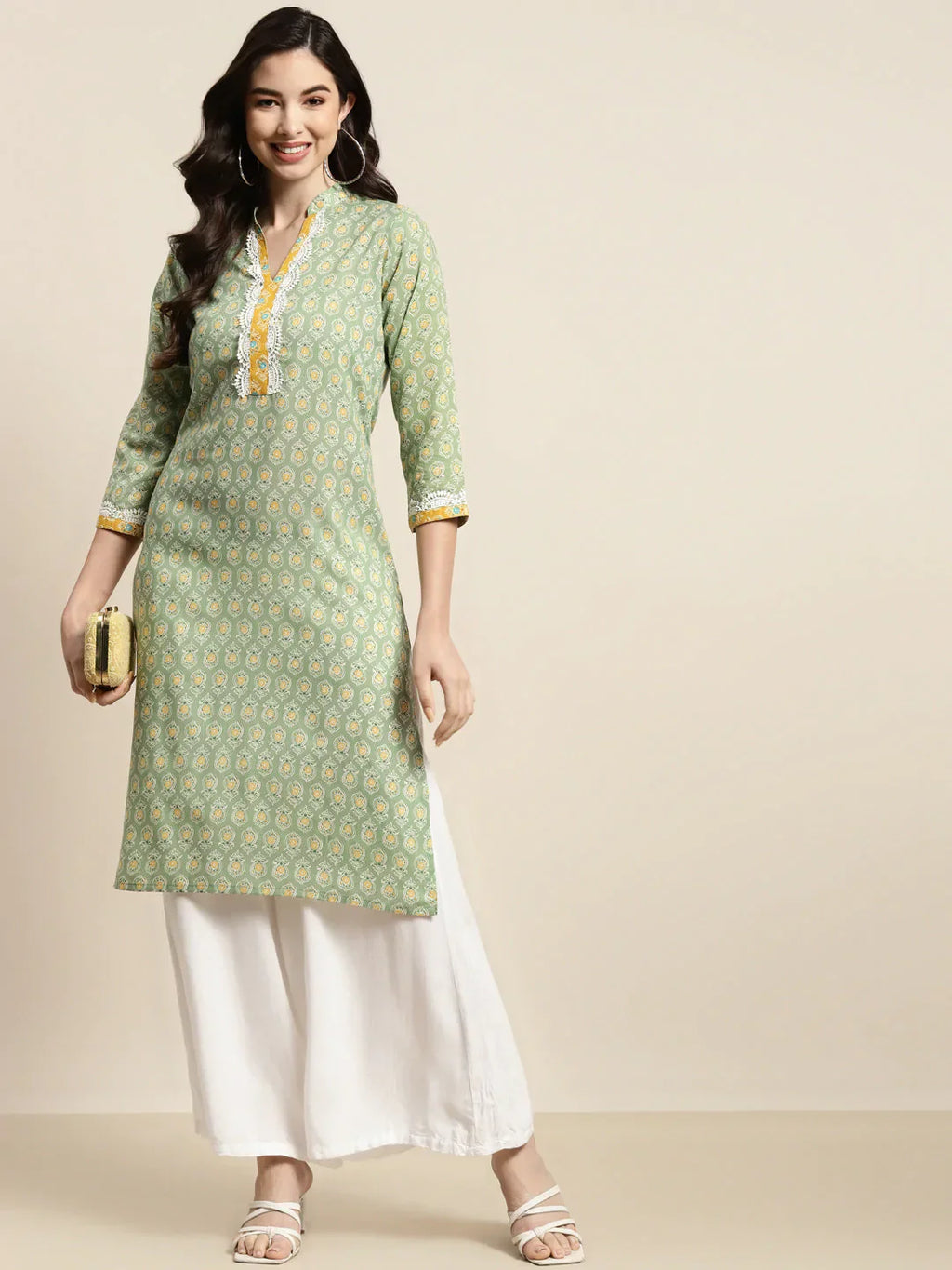 Jompers Women's Ethnic Motifs Thread Work Kurta - Yellow