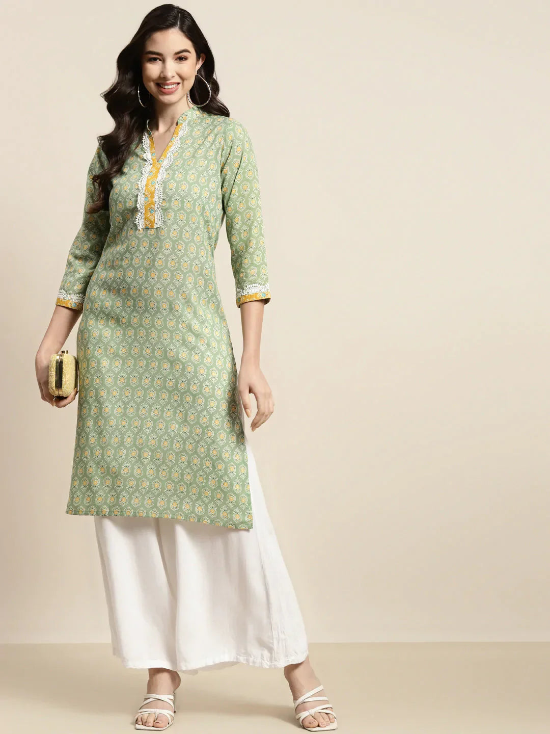 Jompers Women's Ethnic Motifs Thread Work Kurta - Yellow