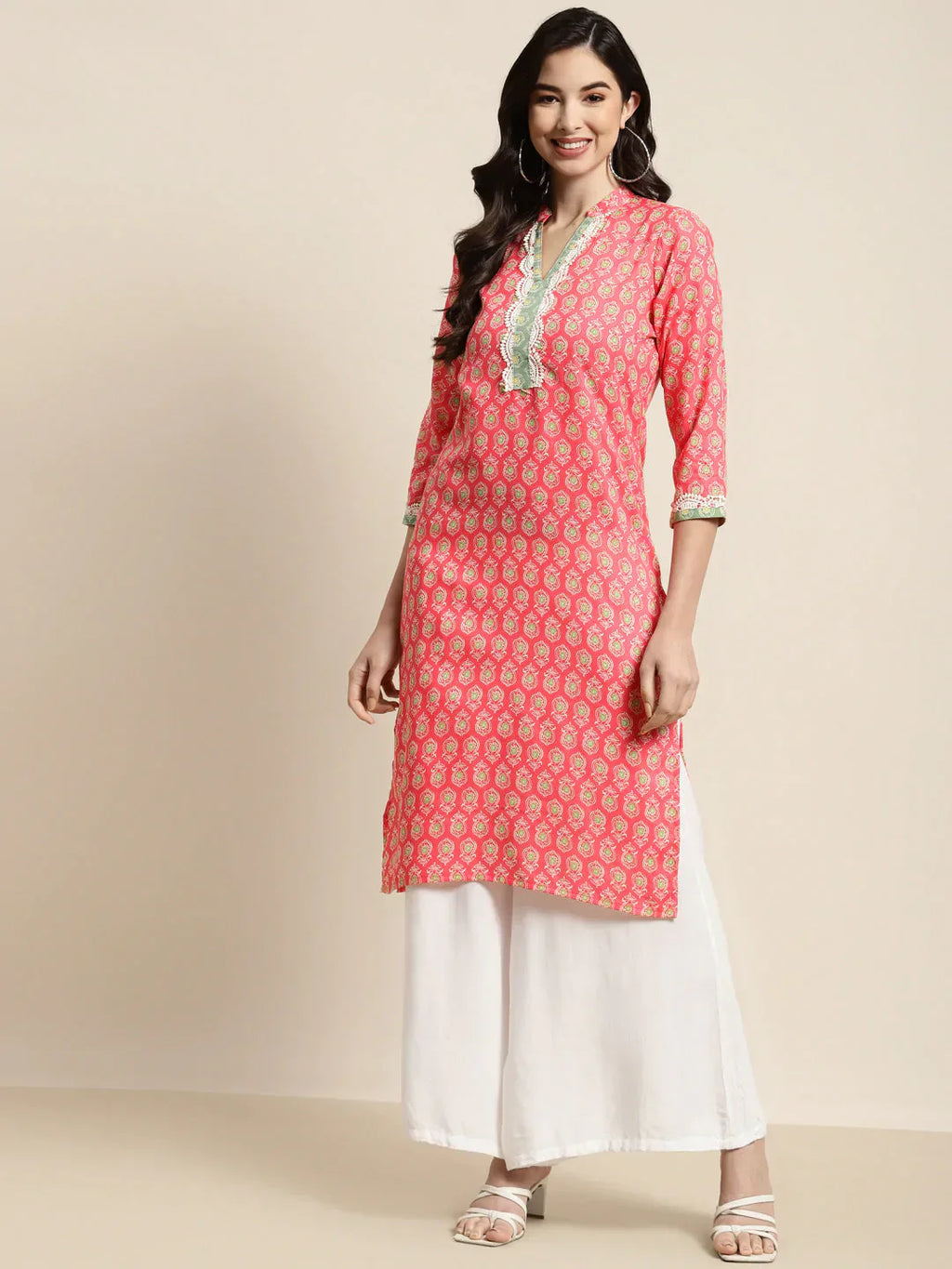 Jompers Women's Ethnic Motifs Thread Work Kurta - Pink