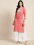 Jompers Women's Ethnic Motifs Thread Work Kurta - Pink