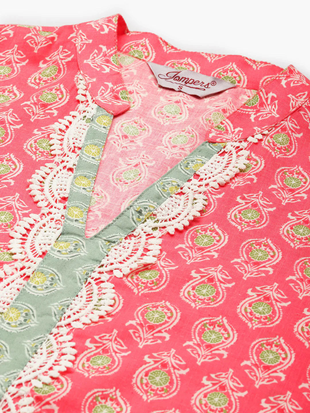 Jompers Women's Ethnic Motifs Thread Work Kurta - Pink