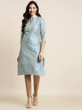 Jompers Women's Grey Striped Thread Work Kurta