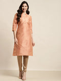 Jompers Women's Orange Striped Thread Work Kurta