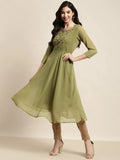 Jompers Women's Yoke Design Georgette Anarkali Kurta - Green