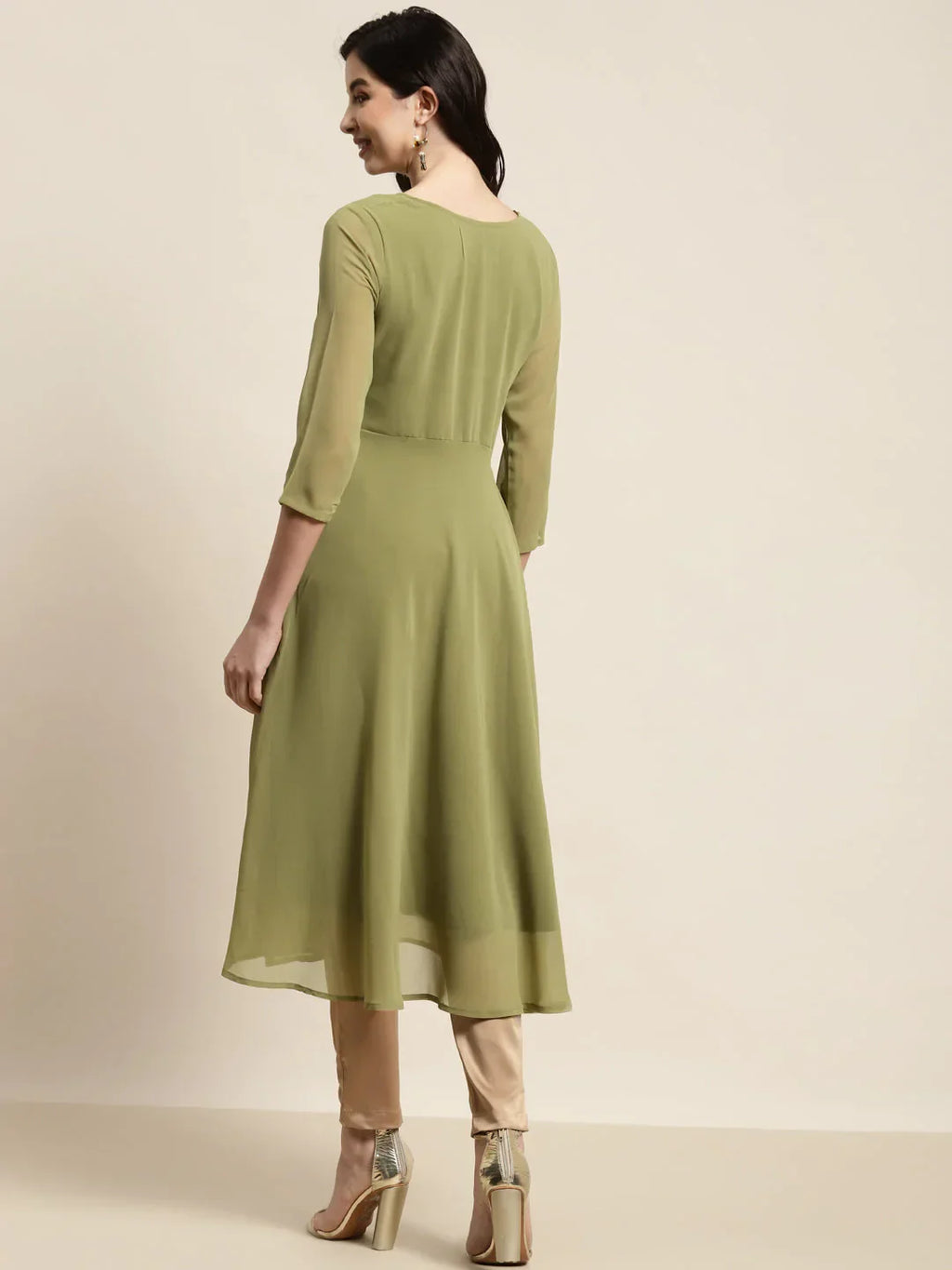 Jompers Women's Yoke Design Georgette Anarkali Kurta - Green
