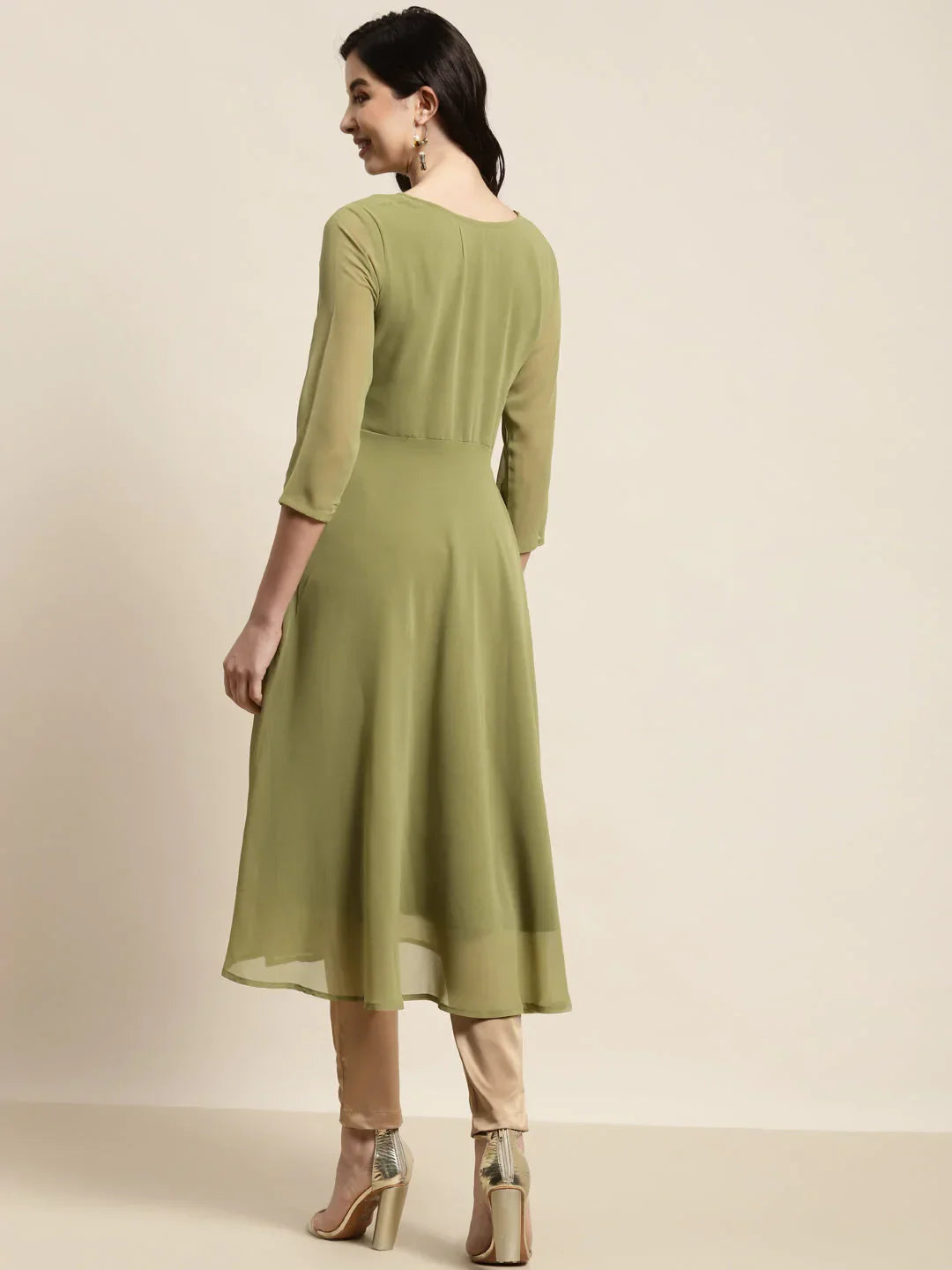 Jompers Women's Yoke Design Georgette Anarkali Kurta - Green