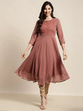Jompers Women's Yoke Design Georgette Anarkali Kurta - Rust