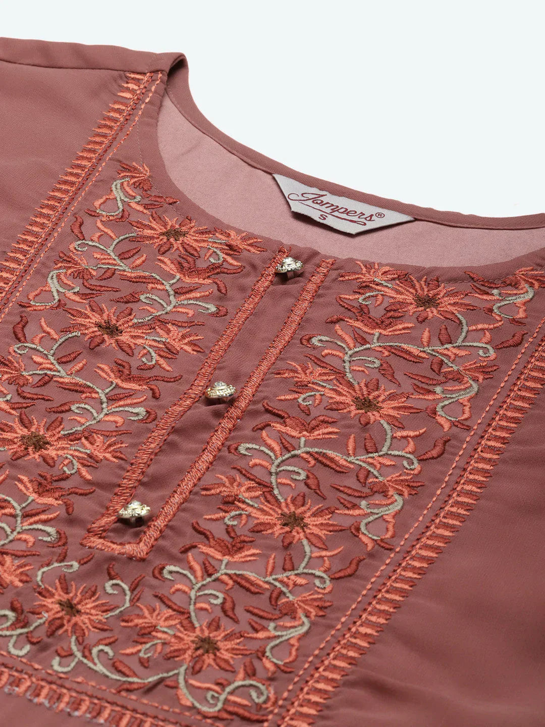 Jompers Women's Yoke Design Georgette Anarkali Kurta - Rust