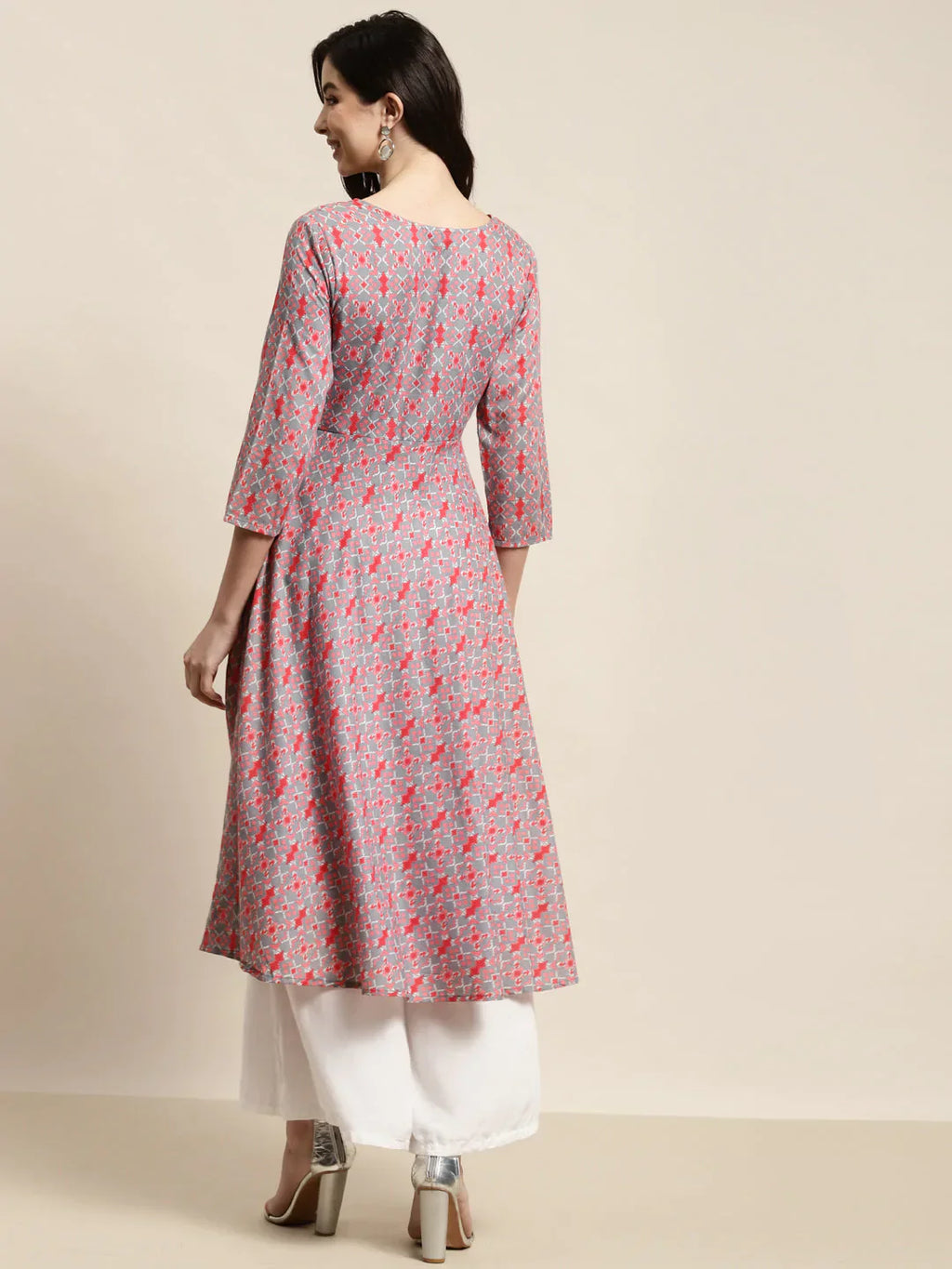 Jompers Women's Printed Anarkali Kurta - Grey
