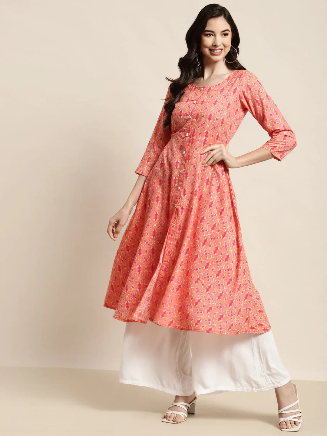 Jompers Women's Printed Anarkali Kurta - Orange