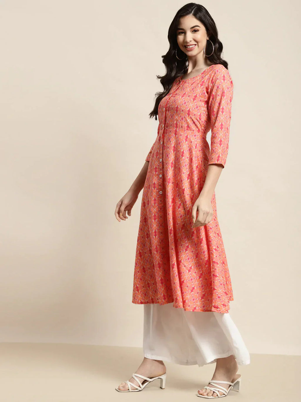Jompers Women's Printed Anarkali Kurta - Orange