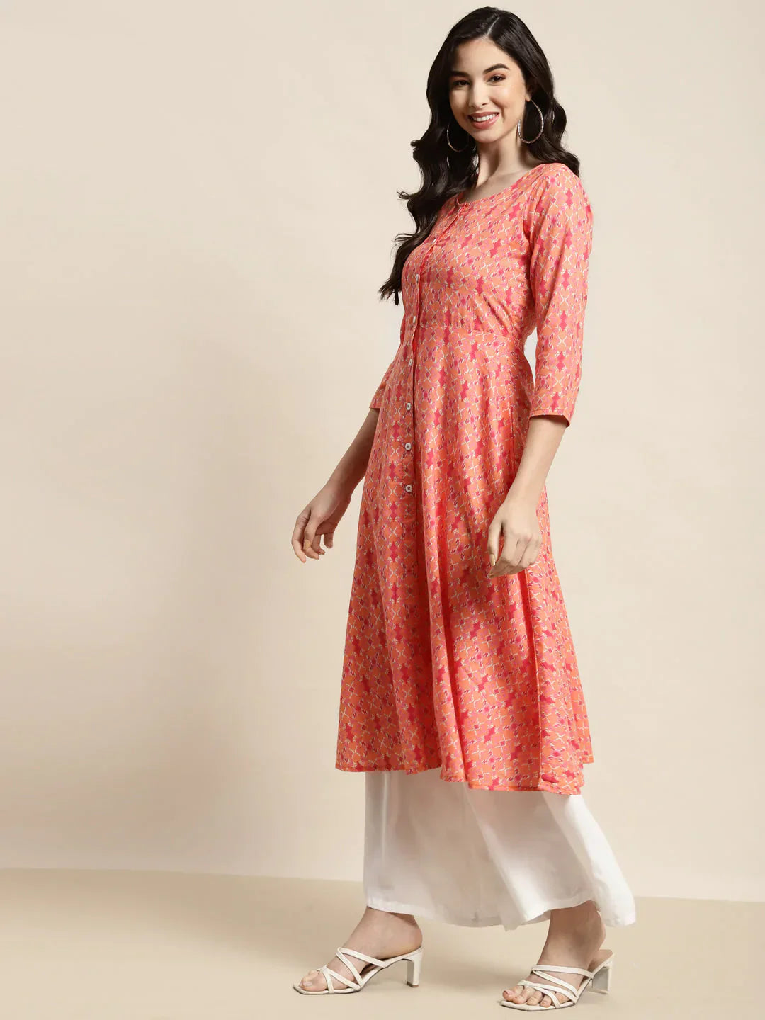 Jompers Women's Printed Anarkali Kurta - Orange