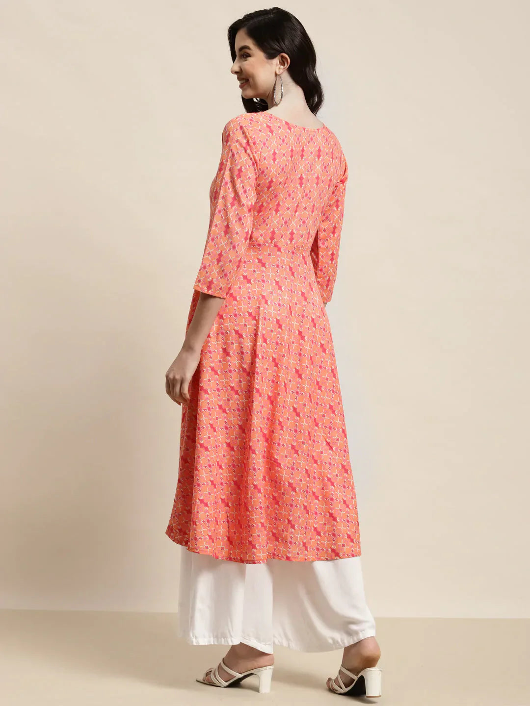 Jompers Women's Printed Anarkali Kurta - Orange