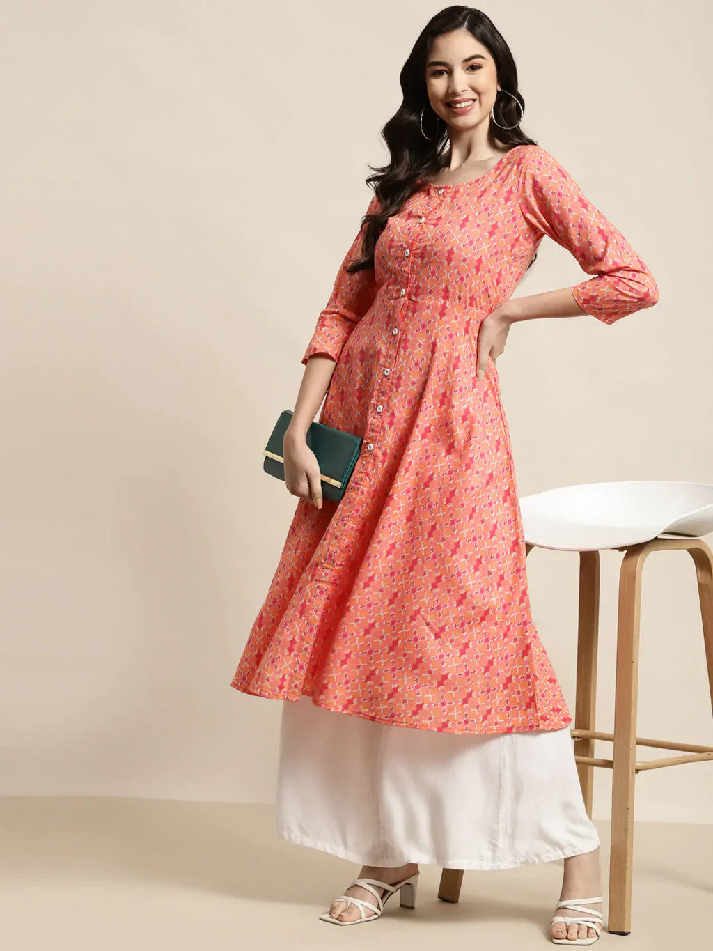 Jompers Women's Printed Anarkali Kurta - Orange
