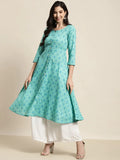 Jompers Women's Printed Anarkali Kurta - Pista
