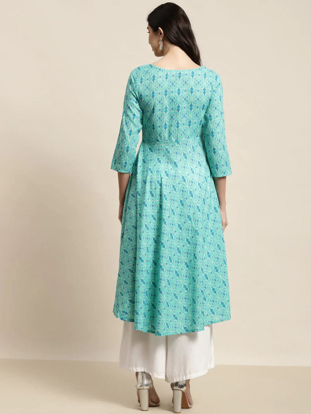 Jompers Women's Printed Anarkali Kurta - Pista