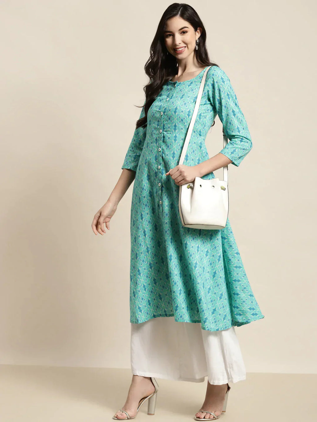 Jompers Women's Printed Anarkali Kurta - Pista