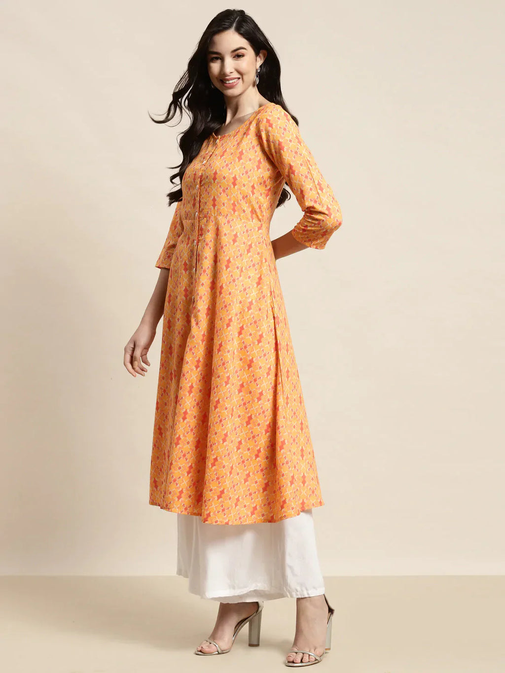 Jompers Women's Printed Anarkali Kurta - Yellow