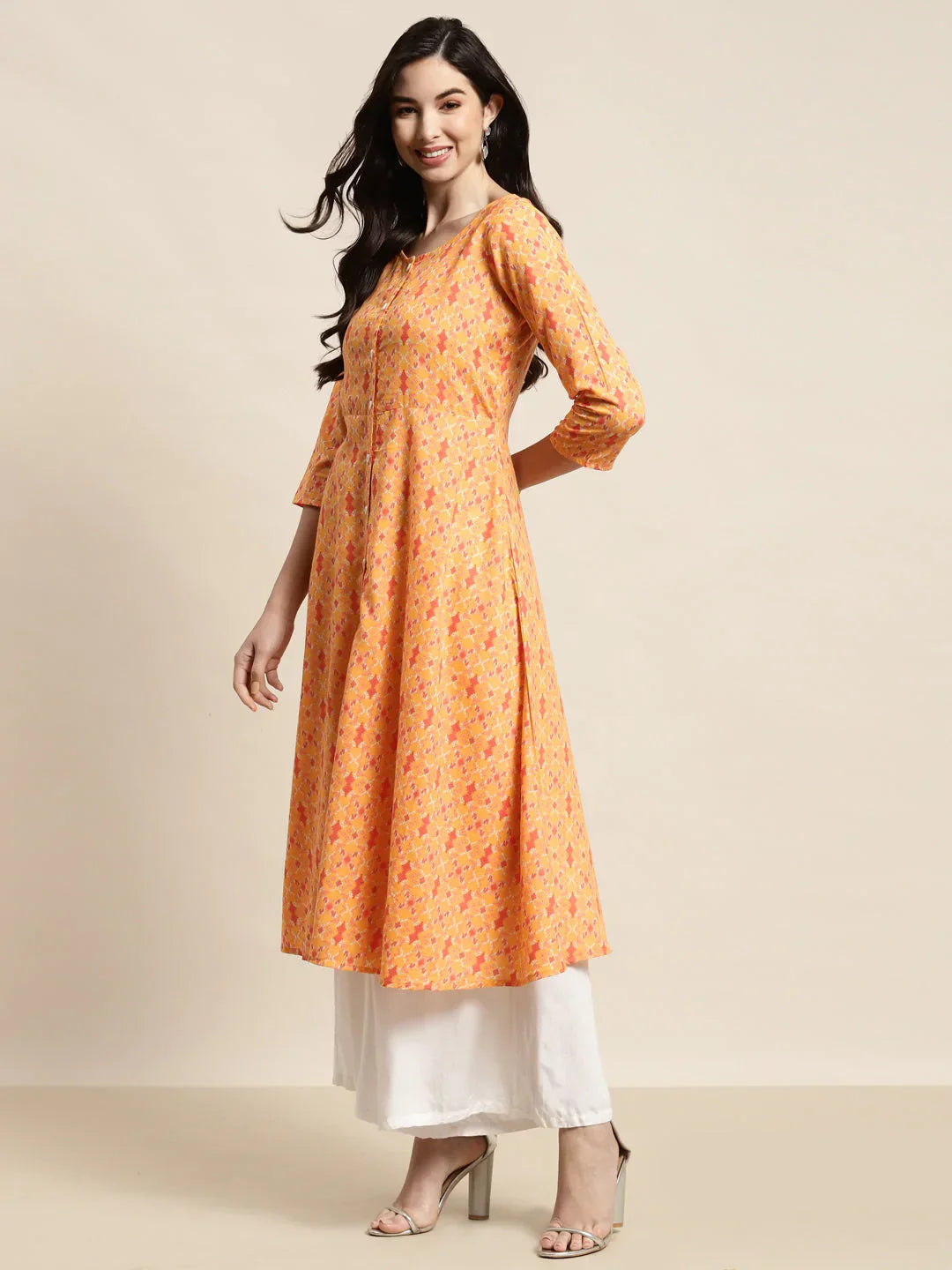 Jompers Women's Printed Anarkali Kurta - Yellow