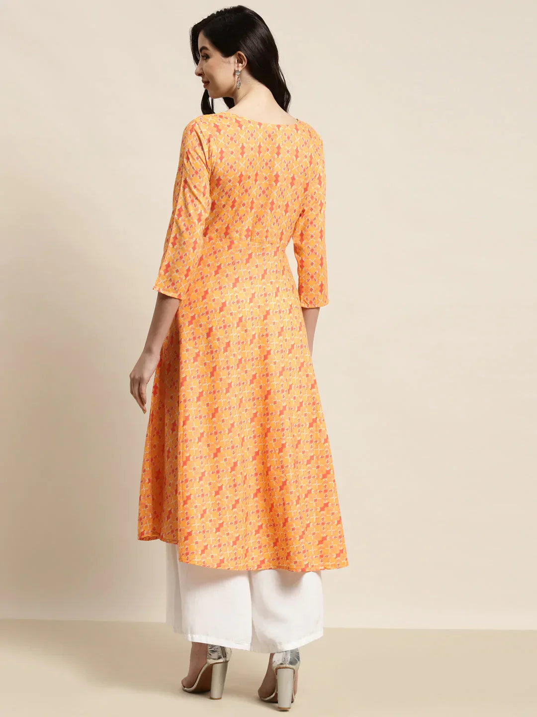Jompers Women's Printed Anarkali Kurta - Yellow