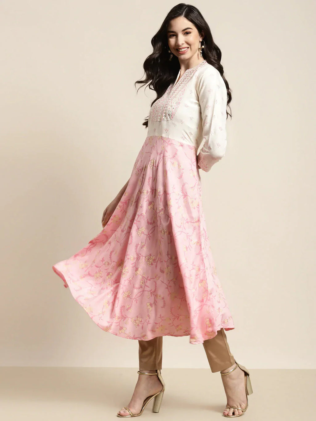 Jompers Women's Yok-Design Faired Kurta - Pink