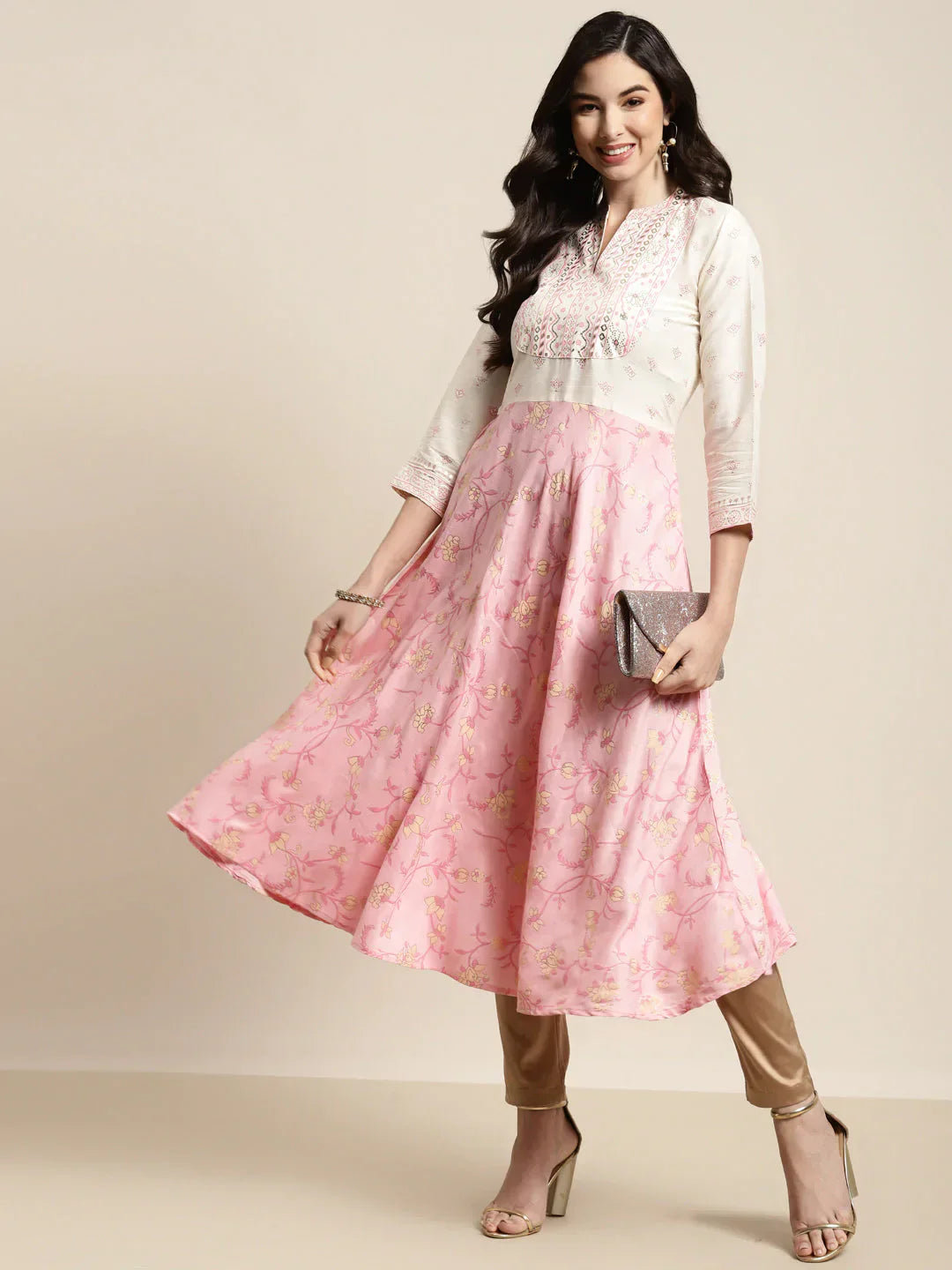 Jompers Women's Yok-Design Faired Kurta - Pink