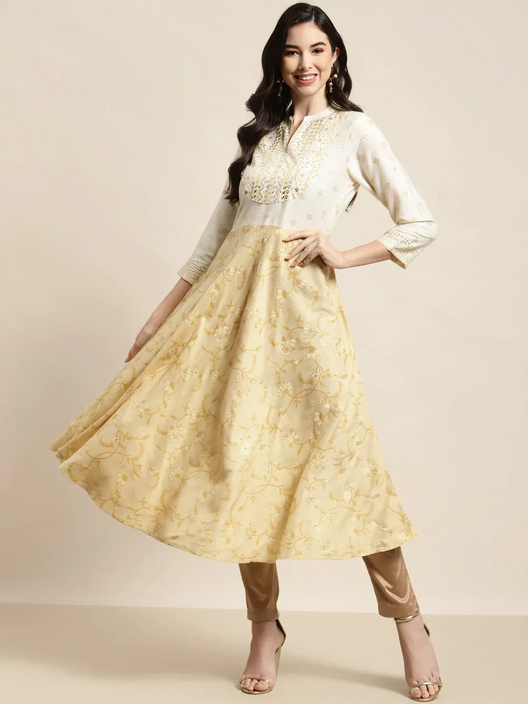 Jompers Women's Yok-Design Faired Kurta - Yellow