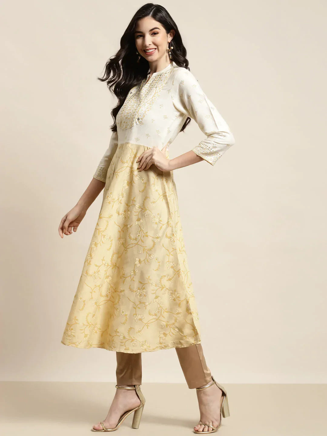Jompers Women's Yok-Design Faired Kurta - Yellow