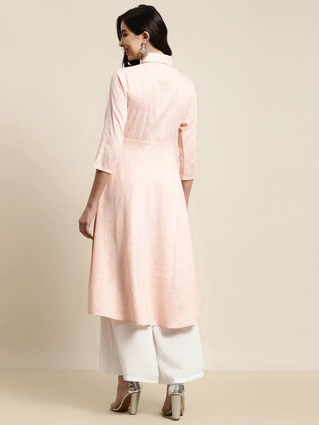 Jompers Women's Shirt Collar flared Kurta - Orange