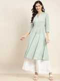 Jompers Women's Floral Printed Anarkali Cotton Kurta - Green