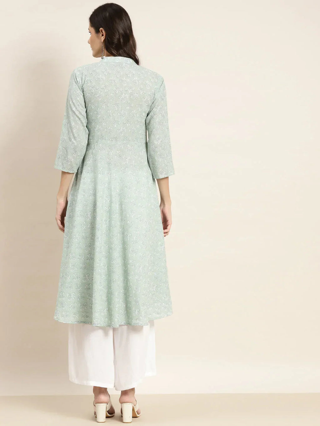 Jompers Women's Floral Printed Anarkali Cotton Kurta - Green