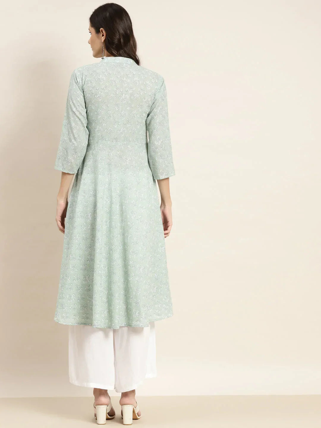 Jompers Women's Floral Printed Anarkali Cotton Kurta - Green