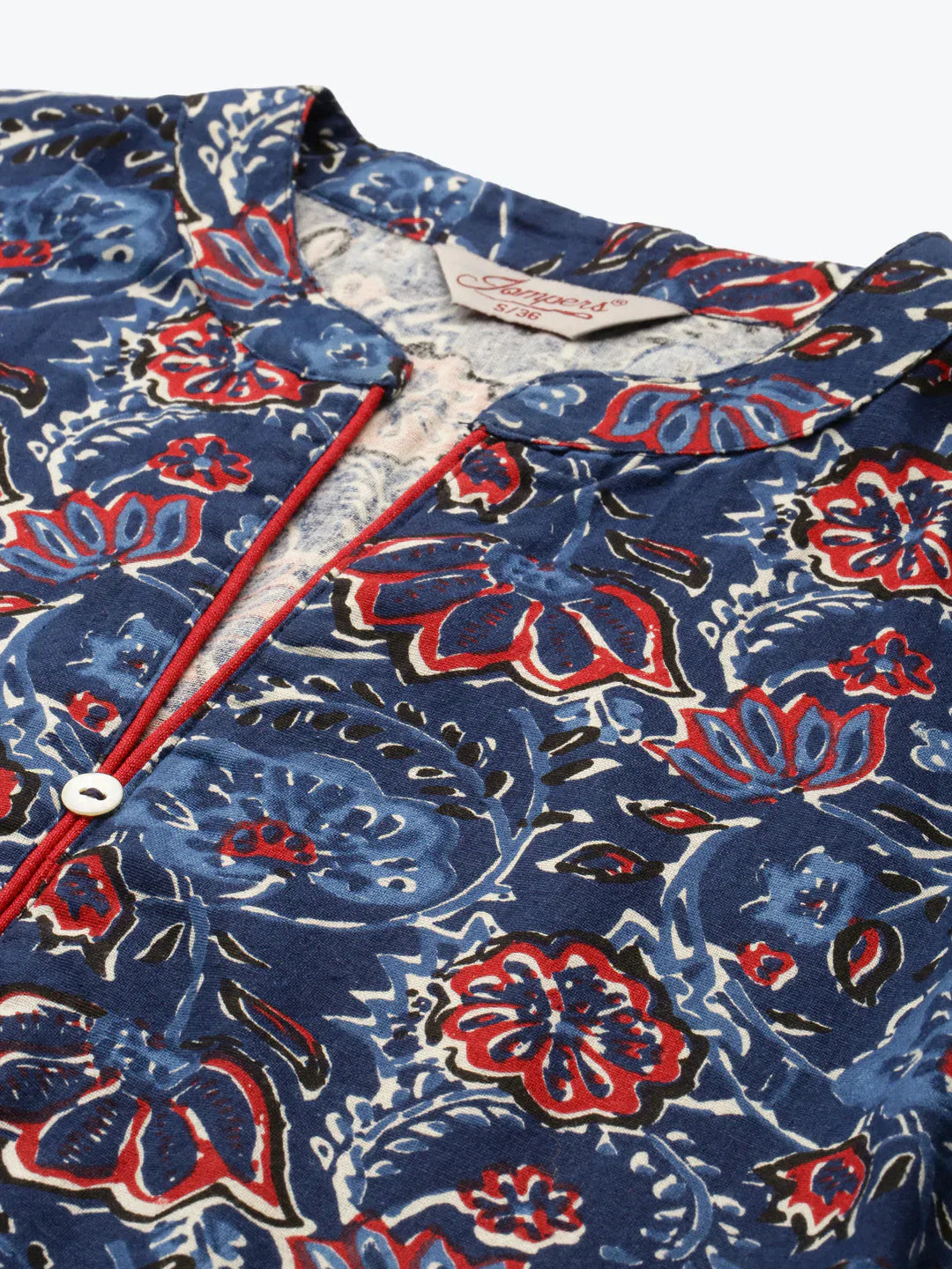 Jompers Women's Floral Printed Anarkali Cotton Kurta - Navy Blue