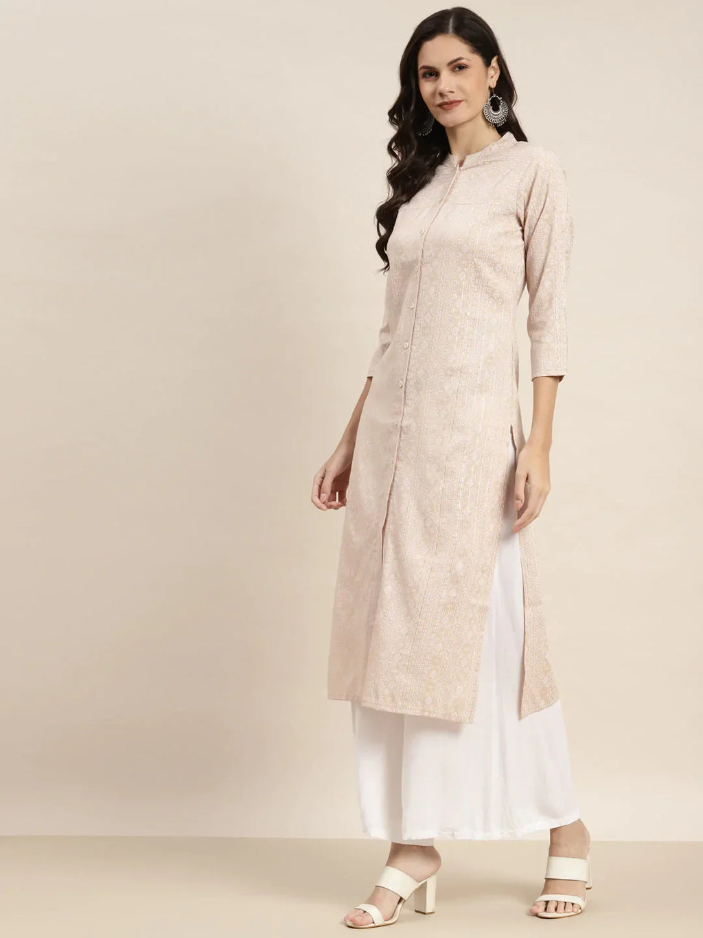 Jompers Women's Ethnic Motifs Printed Lurex Kurta - Brown