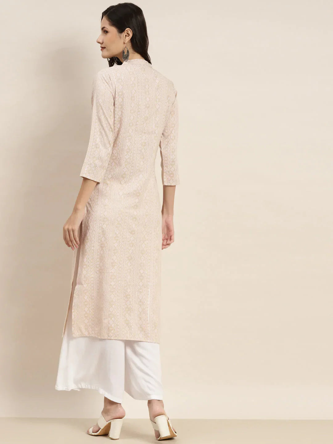 Jompers Women's Ethnic Motifs Printed Lurex Kurta - Brown