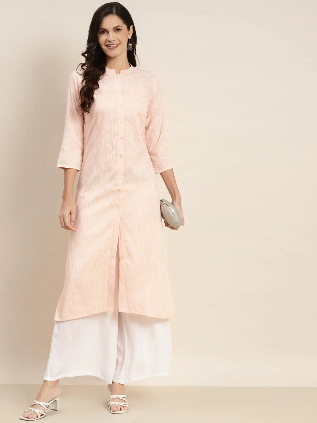Jompers Women's Ethnic Motifs Printed Lurex Kurta - Orange