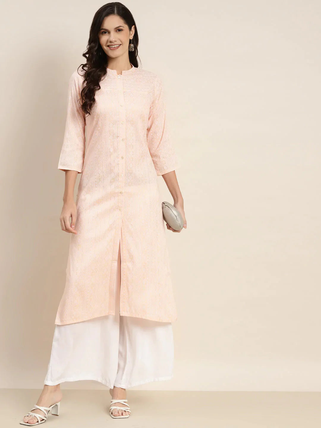 Jompers Women's Ethnic Motifs Printed Lurex Kurta - Orange
