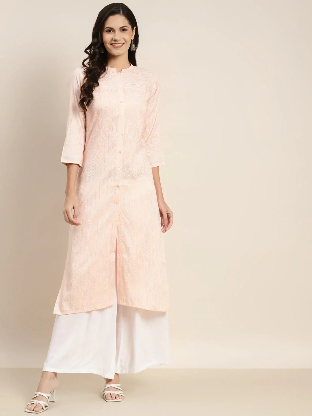 Jompers Women's Ethnic Motifs Printed Lurex Kurta - Orange