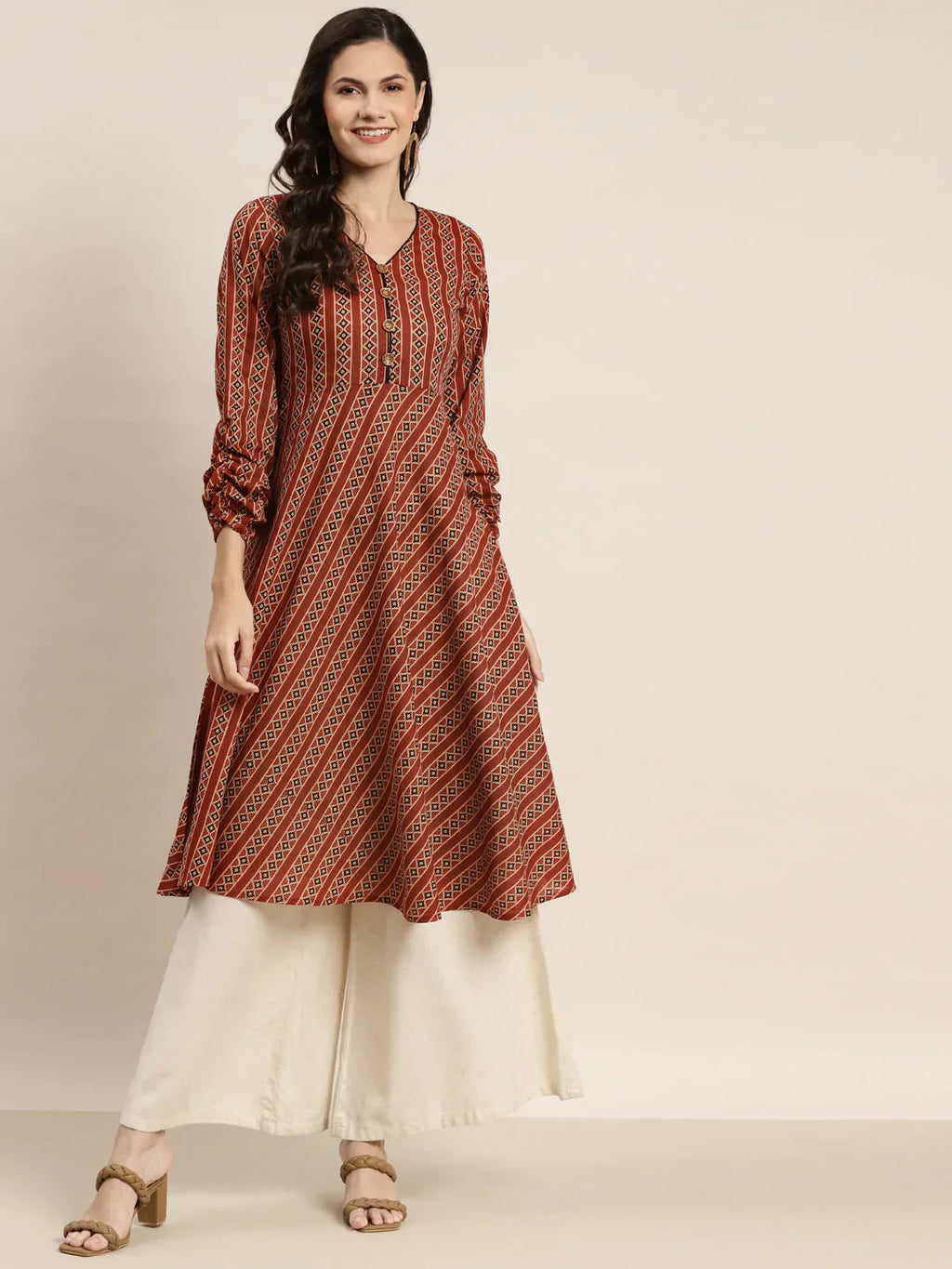 Jompers Women's Printed Anarkali Kurta - Brown