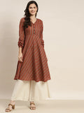 Jompers Women's Printed Anarkali Kurta - Brown
